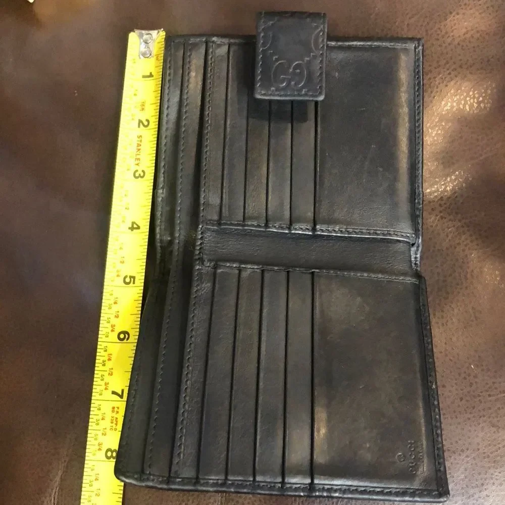 GUCCI GG Black Guccissima Bifold Wallet With Billfold & Coin Section